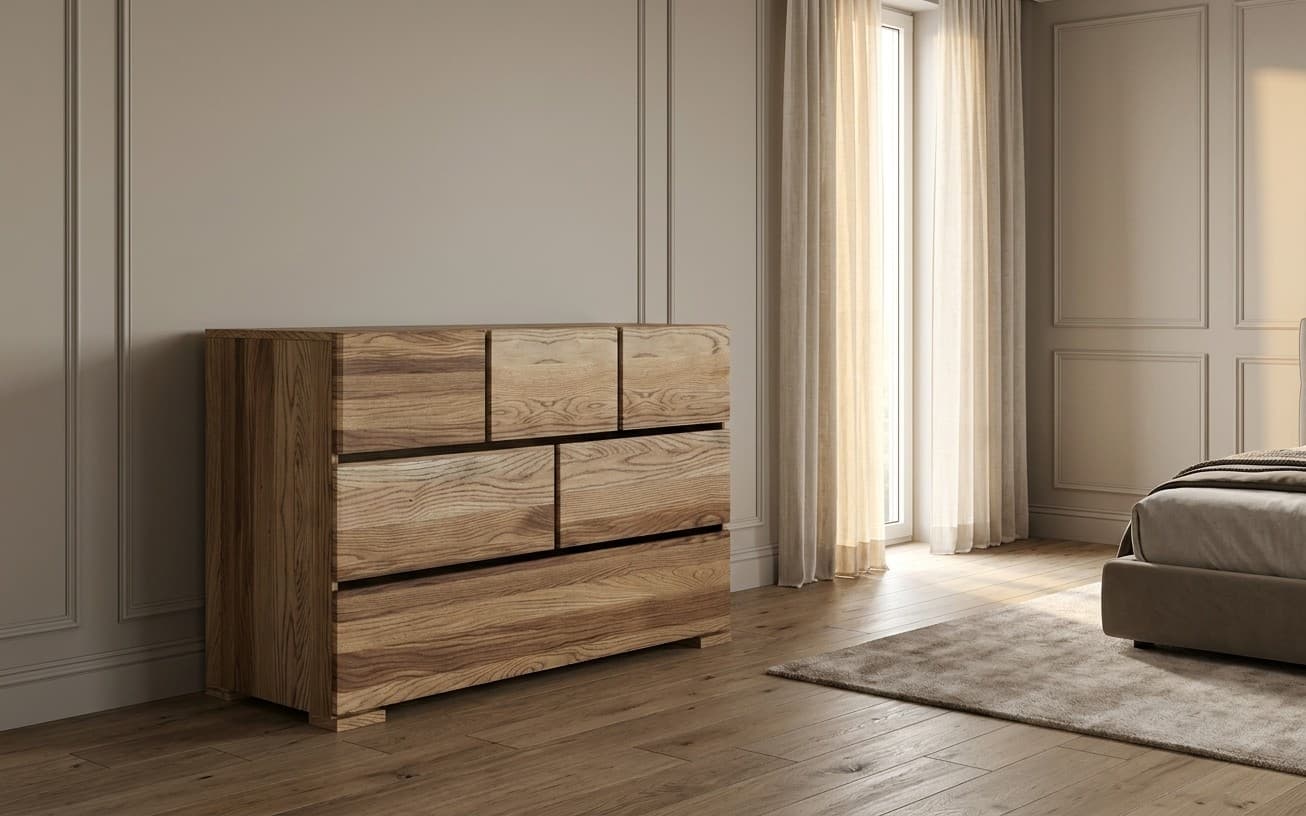 Comodă TerraCraft, Lemn Masiv Stejar, 3+2+1 Sertare, 120x45x81cm