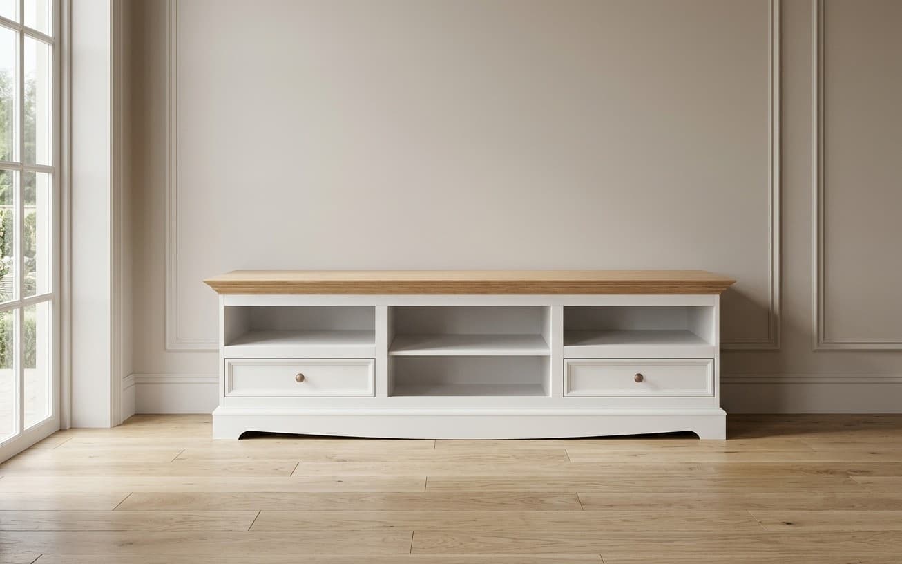 Comodă TV Linea, Lemn Masiv, 167x53x53cm, Alb-Natur