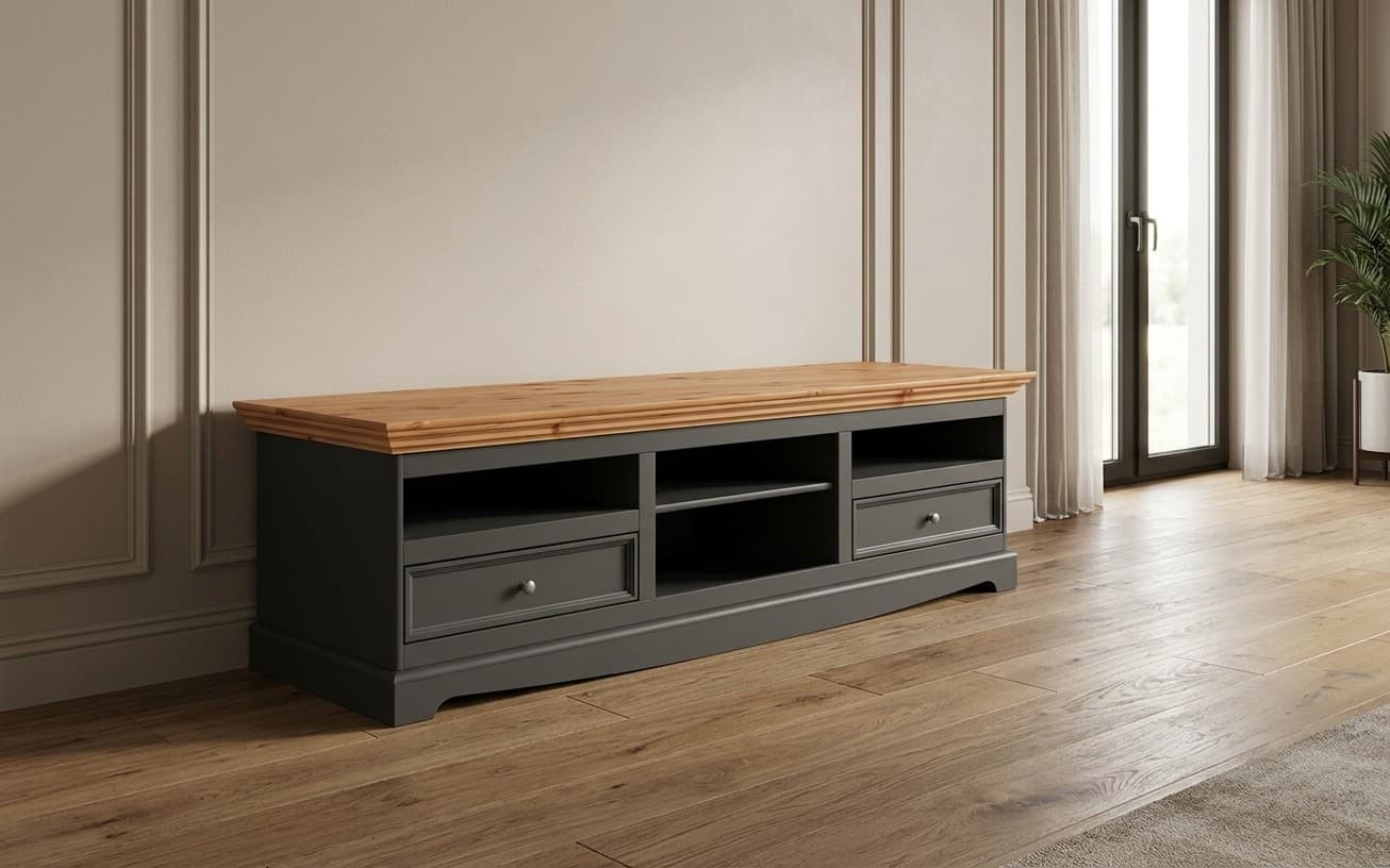 Comodă TV Linea, Lemn Masiv, 167x53x53cm, Grafit-Natur