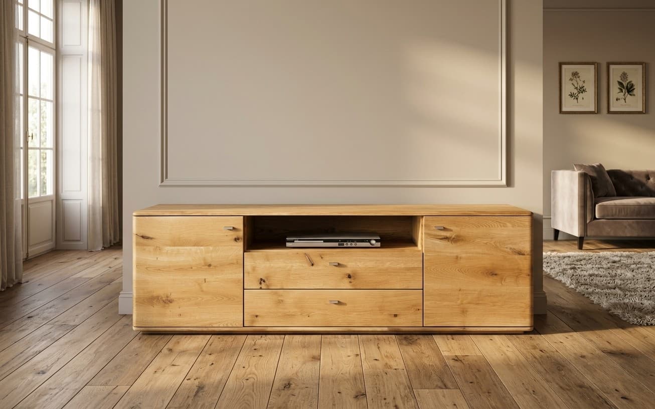 Comoda TV, Siena, Lemn Masiv, Stejar Natur, 54.5x180.2x48 cm