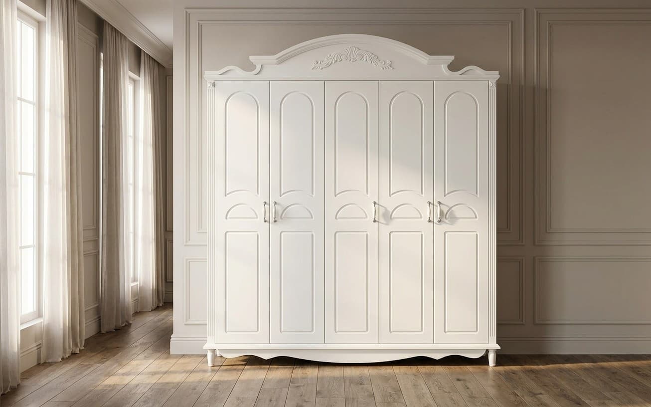 Dulap 5 Uși Elizabeth, 215x60x240cm, Alb