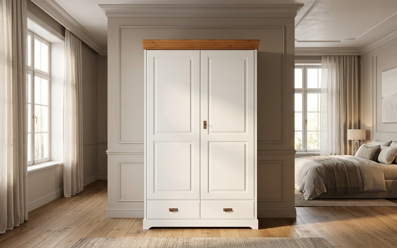 Dulap Florence, Lemn Masiv, 132x62x218cm, Alb-Natur