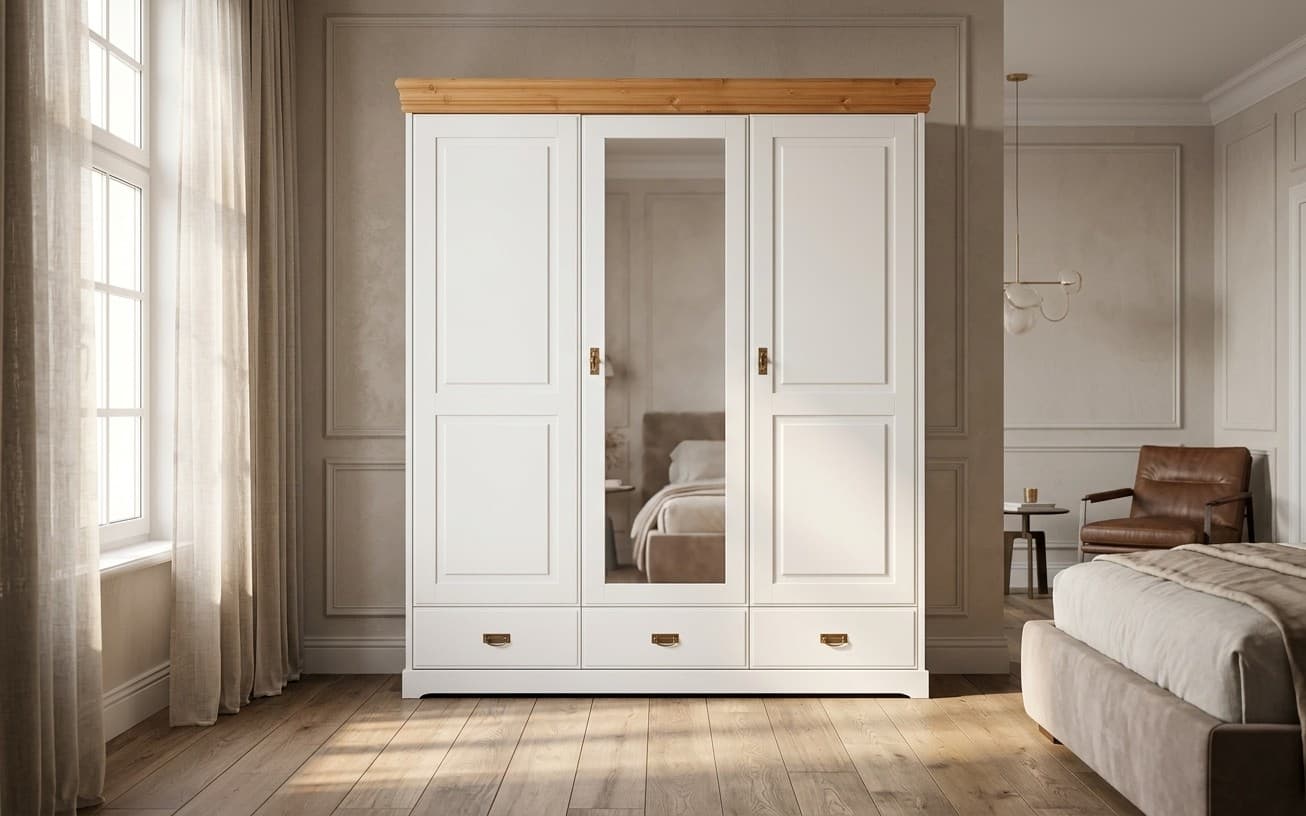 Dulap Florence, Lemn Masiv, 193x62x218cm, Alb-Natur