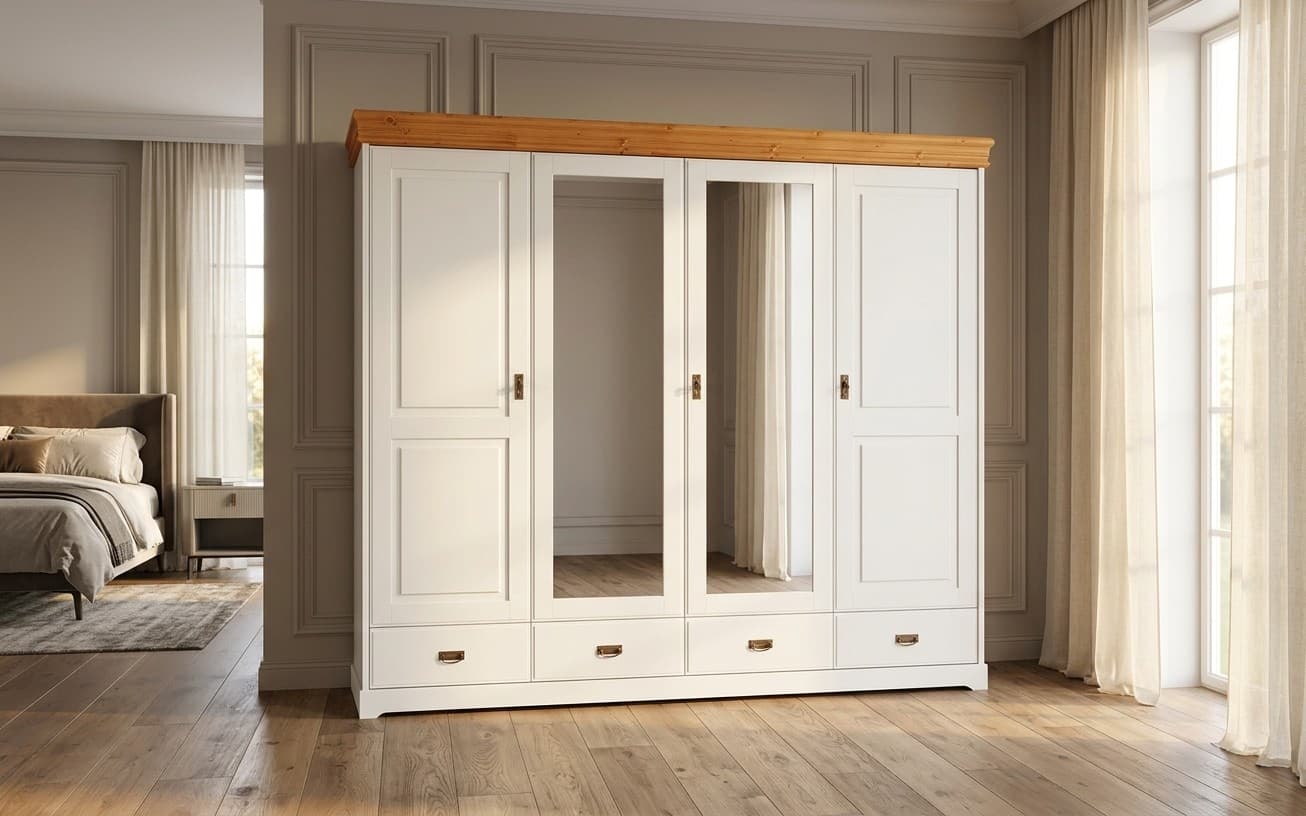Dulap Florence, Lemn Masiv, 253x62x218cm, Alb-Natur