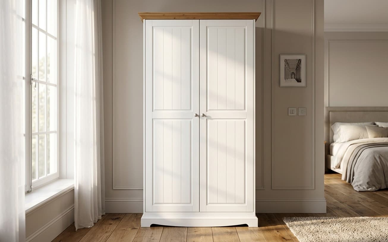 Dulap Linea, Lemn Masiv, 108x65x190cm, Alb-Natur