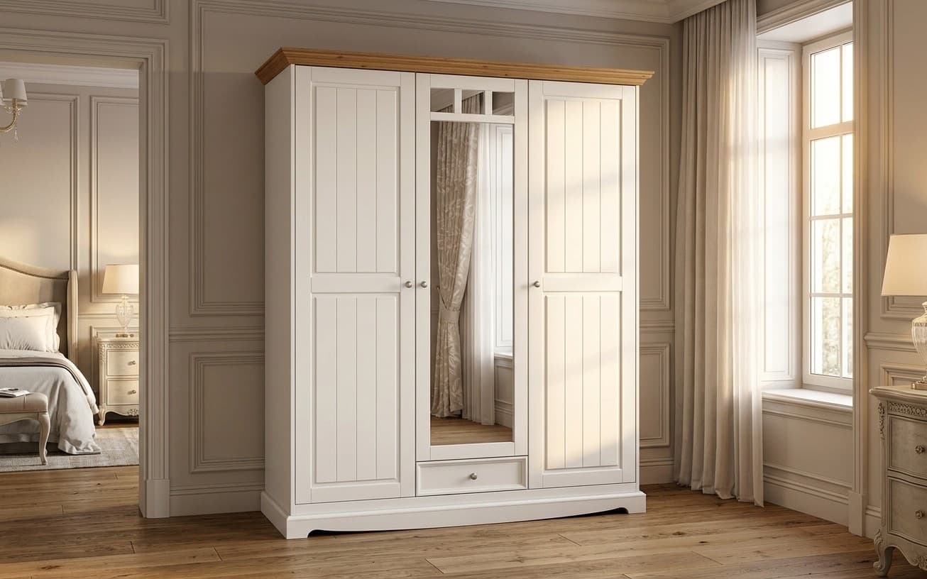 Dulap Linea, Lemn Masiv, 156x65x190cm, Alb-Natur