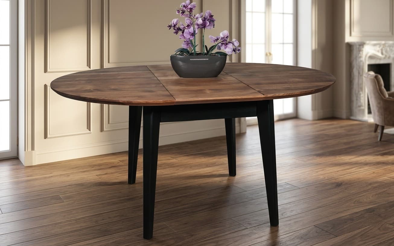 Masă Dining Rotundă Extensibilă Timeless, Lemn Masiv, 110/150x76 cm, Negru