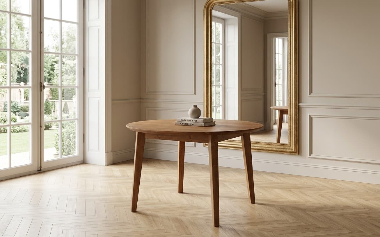 Masă Dining Rotundă Timeless, Lemn Masiv, 110x76 cm, Whisky