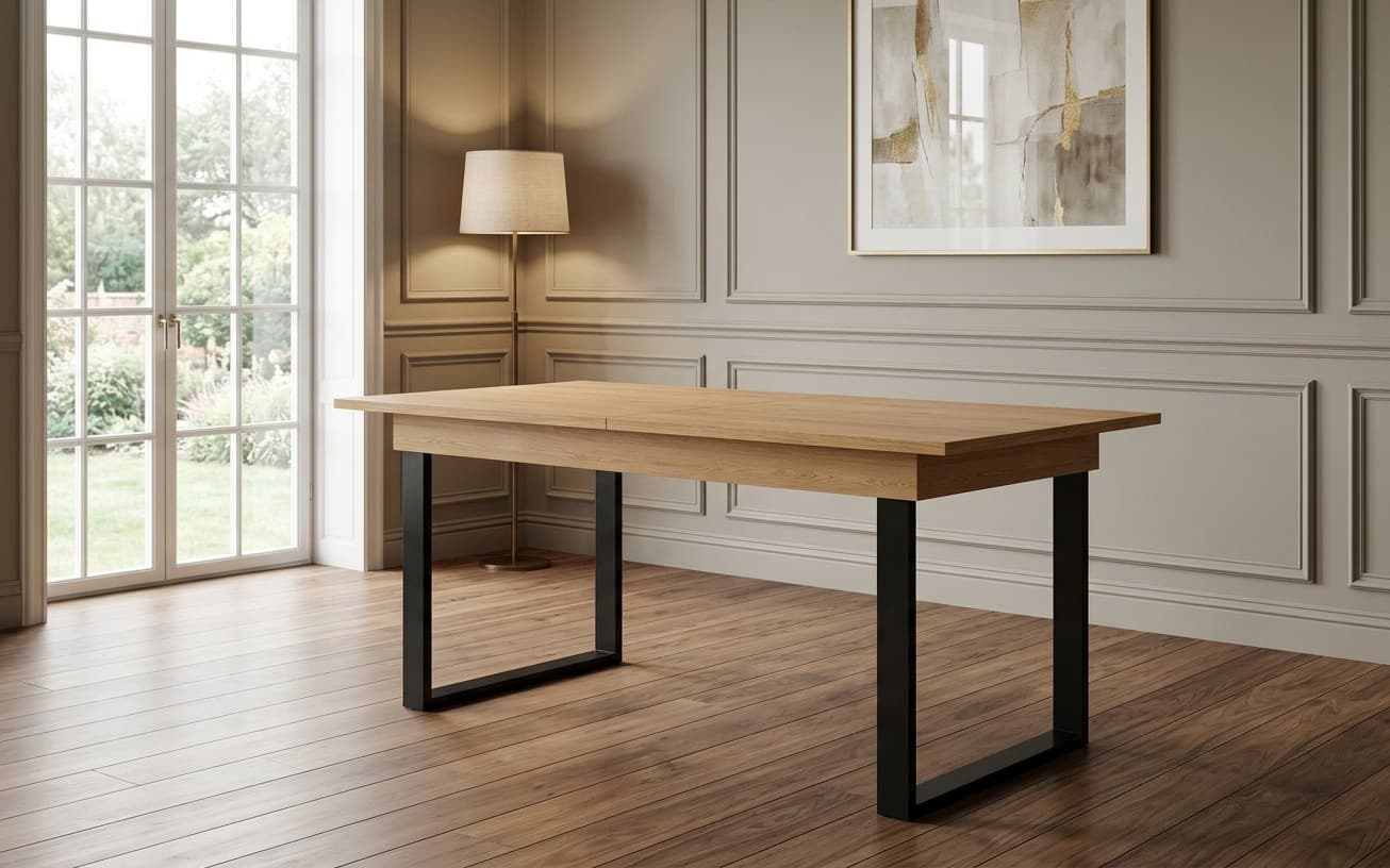 Masă Dining Santiago I, Extensibilă, Lemn Masiv, Natur-Negru, 160/200 x 90 x 77 cm