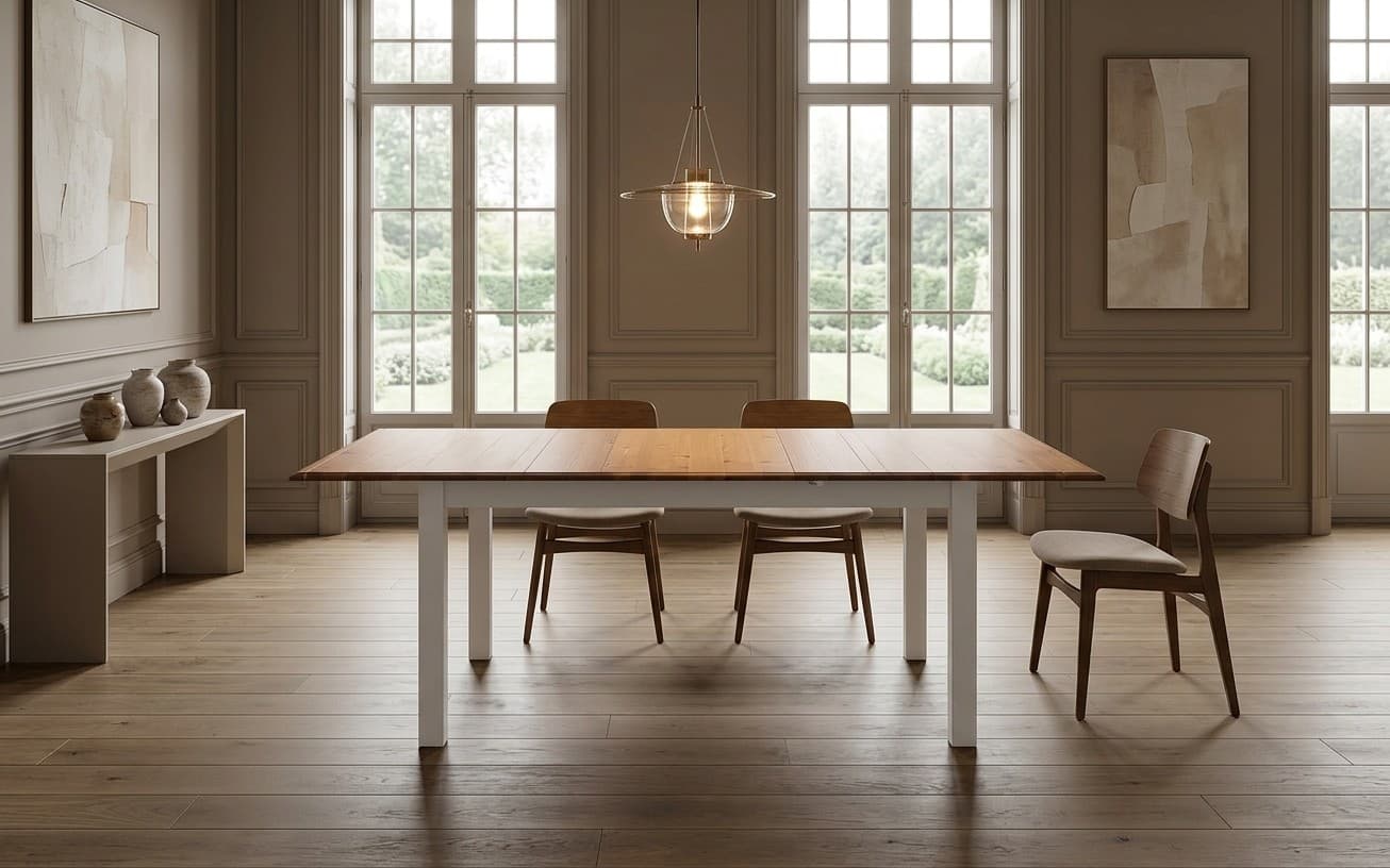 Masă Extensibilă Linea, Lemn Masiv, 150/197x93cm, Alb-Natur