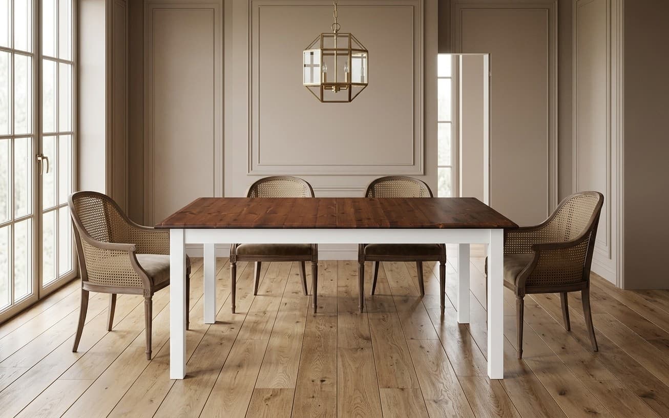 Masă Extensibilă Linea, Lemn Masiv, 150/197x93cm, Alb-Nuc