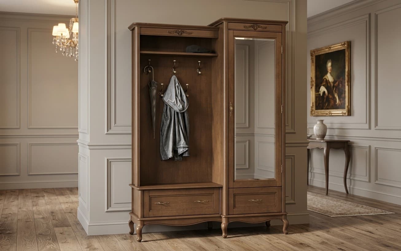 Set pentru Hol Seraphia, cu Oglindă, Lemn Masiv, 150 x 52 x 207 cm