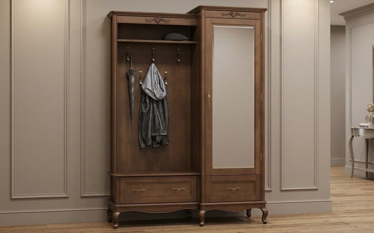 Set pentru Hol Seraphia, cu Oglindă, Lemn Masiv, 150 x 52 x 207 cm