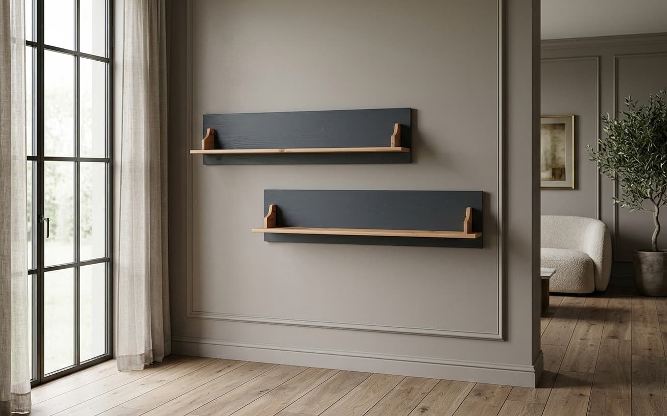 Set Polițe Linea, Lemn Masiv, 120cm, Grafit-Natur