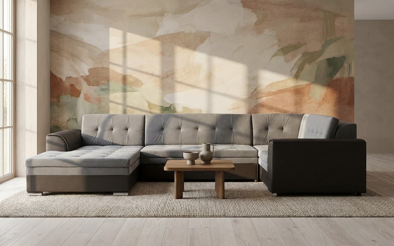 Colțar Formă U, Extensibil Damasc, 338x189cm, Personalizabil