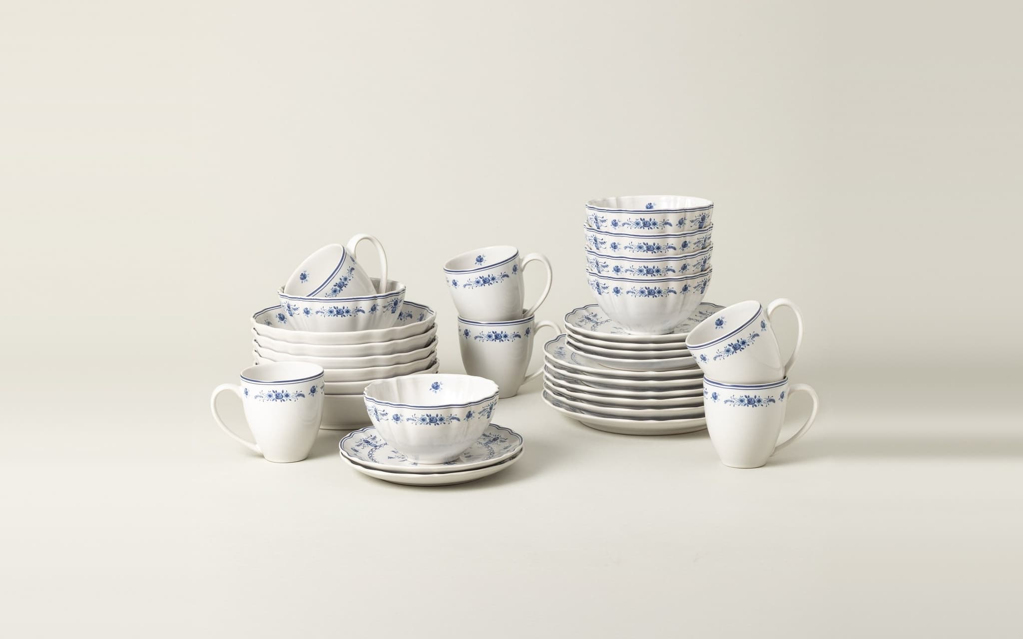 Set Veselă Vila, 30 Piese, 6 Persoane, Alb-Albastru