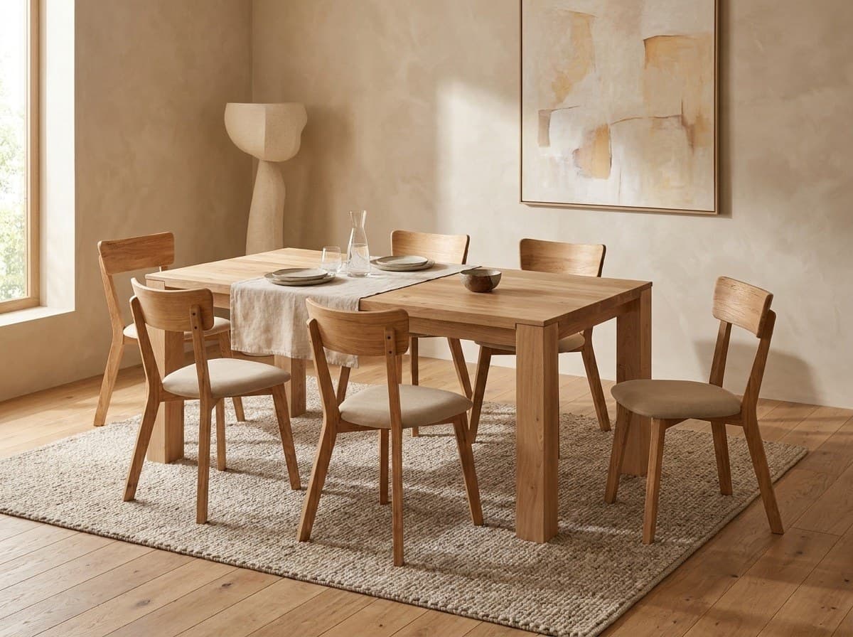 Set Dining Gael, Masă din Stejar Masiv și Scaune Gael Tapițate