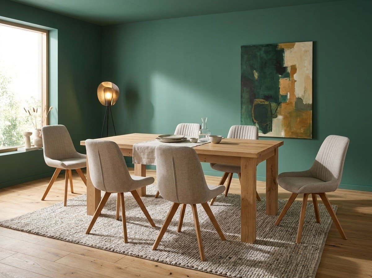 Set Dining Marta și Ezio, Masă Extensibilă din Stejar Masiv și Scaune Tapițate