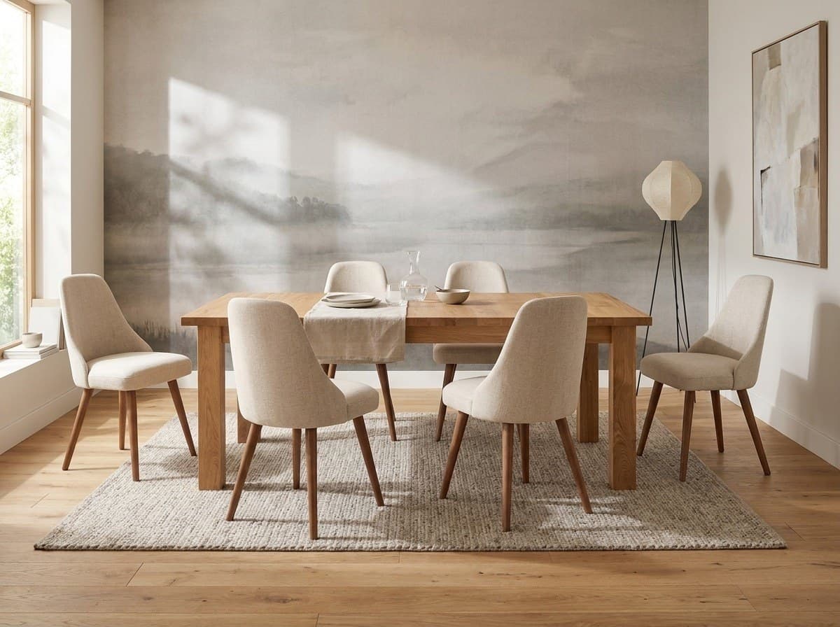 Set Dining Paola și Aldo, Masă Extensibilă din Stejar Masiv și Scaune Tapițate