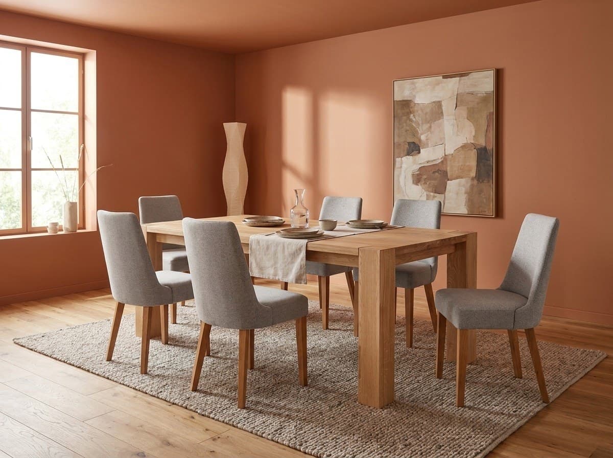 Set Dining Livia și Nico, Masă din Stejar Masiv și Scaune Tapițate