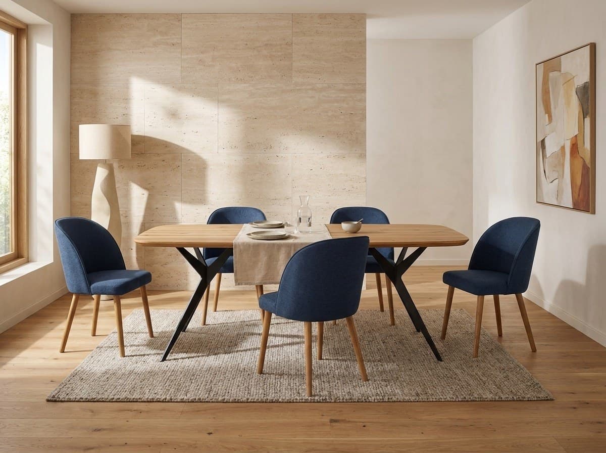 Set Dining Flavia și Vito, Masă cu Picioare Metalice și Scaune Tapițate