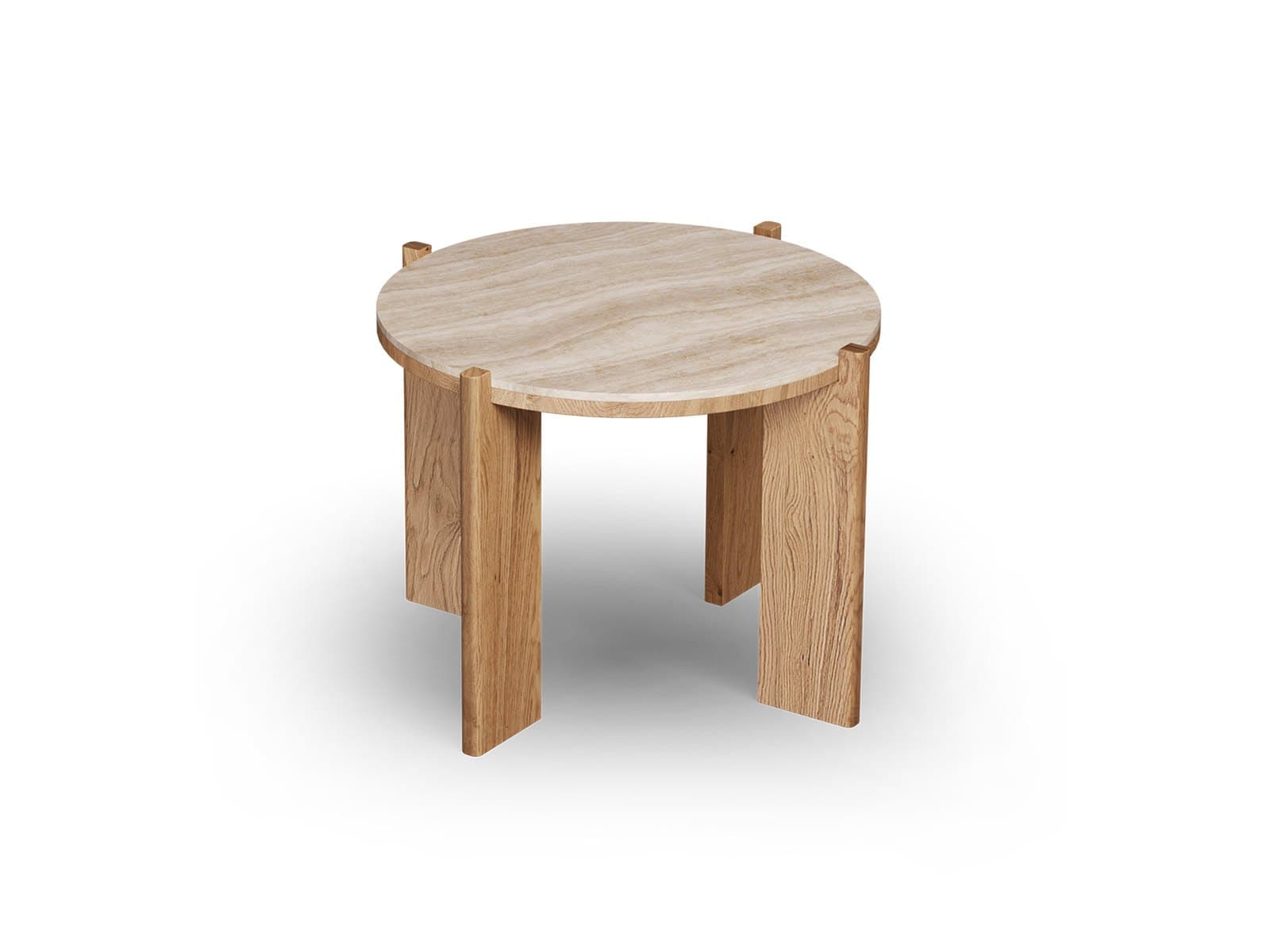 Măsuță de Cafea Rotundă Trevi, Stejar Masiv și Travertin, Ø66 x 47 cm